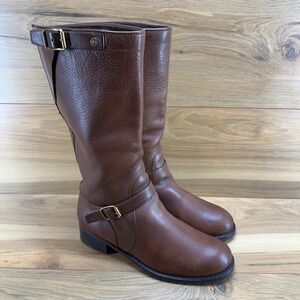 Ralph Lauren Collection Women Riding Boots 8 B Purple Label Brown Pebble Leather
